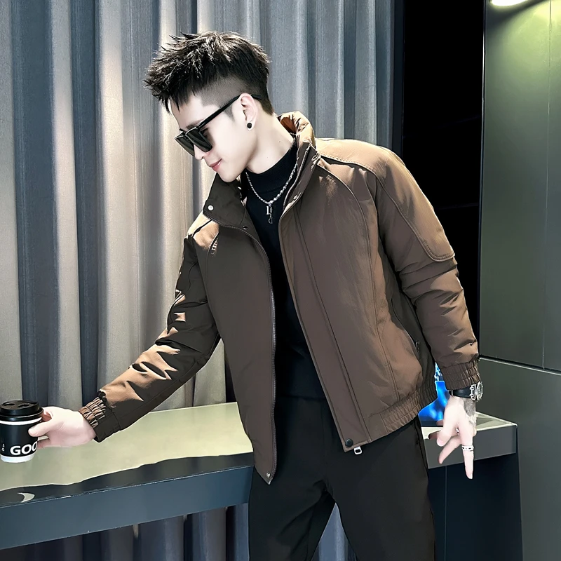 冬季咖色立领棉服男士潮流解构设计感男装袄子2025新款设计感棉服