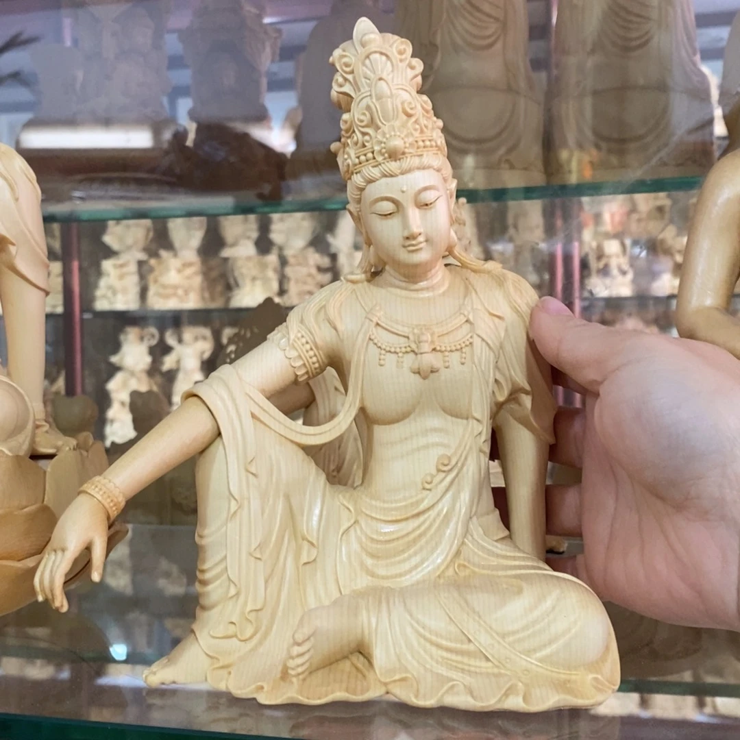 木桧木高20厘米水月自在观音精品