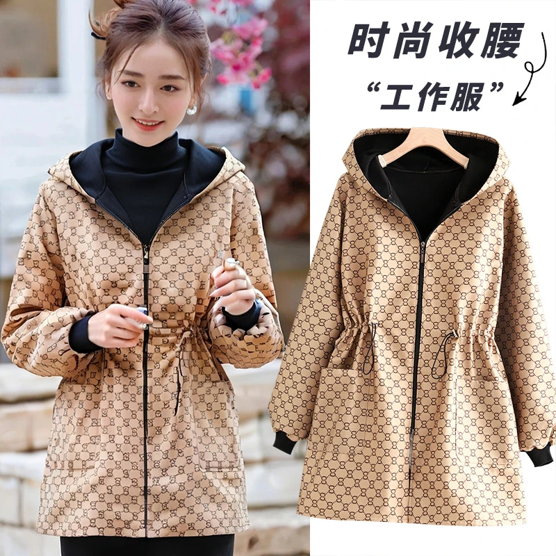 时尚加绒罩衣女外穿防污韩版保暖长袖大褂秋冬加厚工作服防风外套