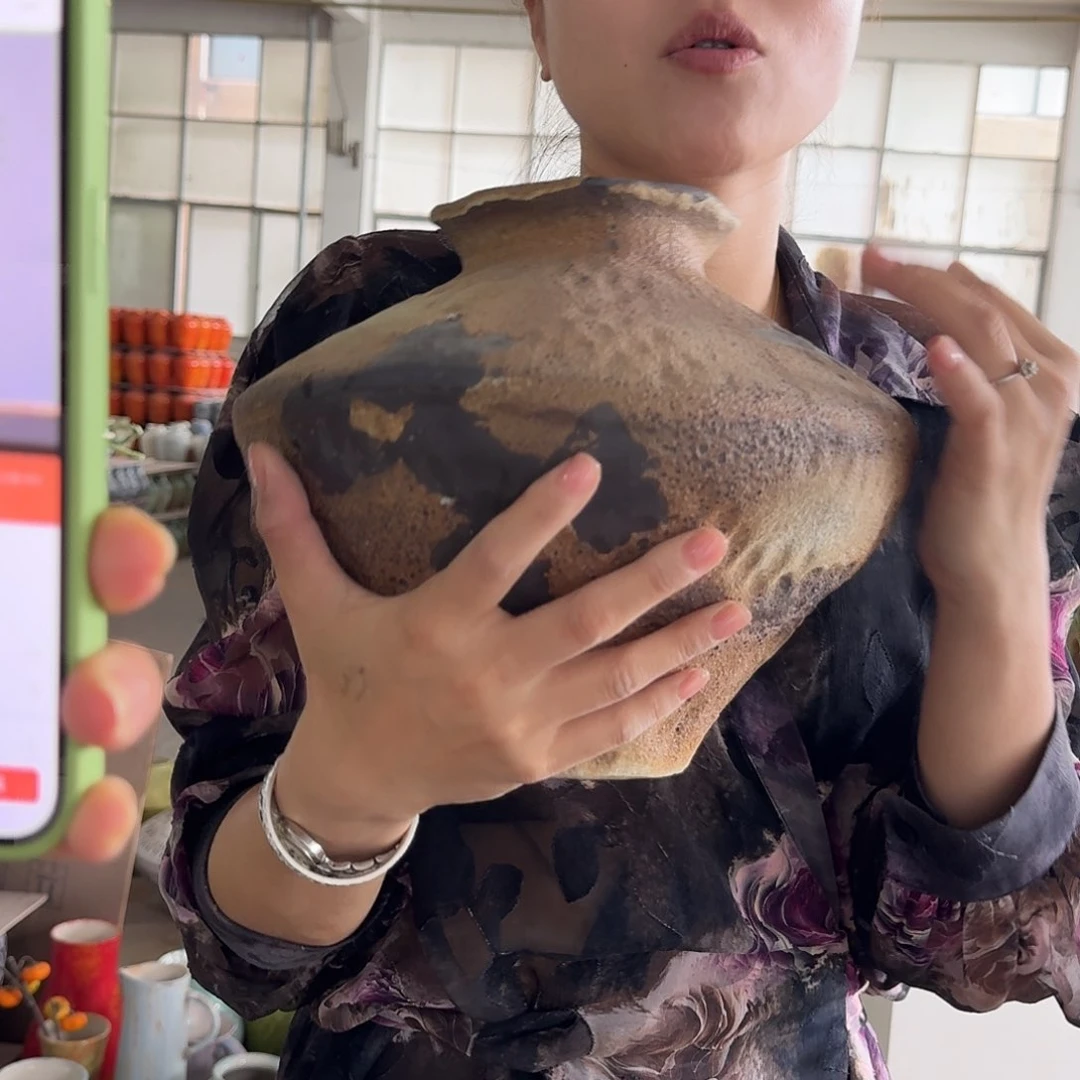 景德镇陶瓷花瓶诧季风飞碟高21撇口11口径8公分