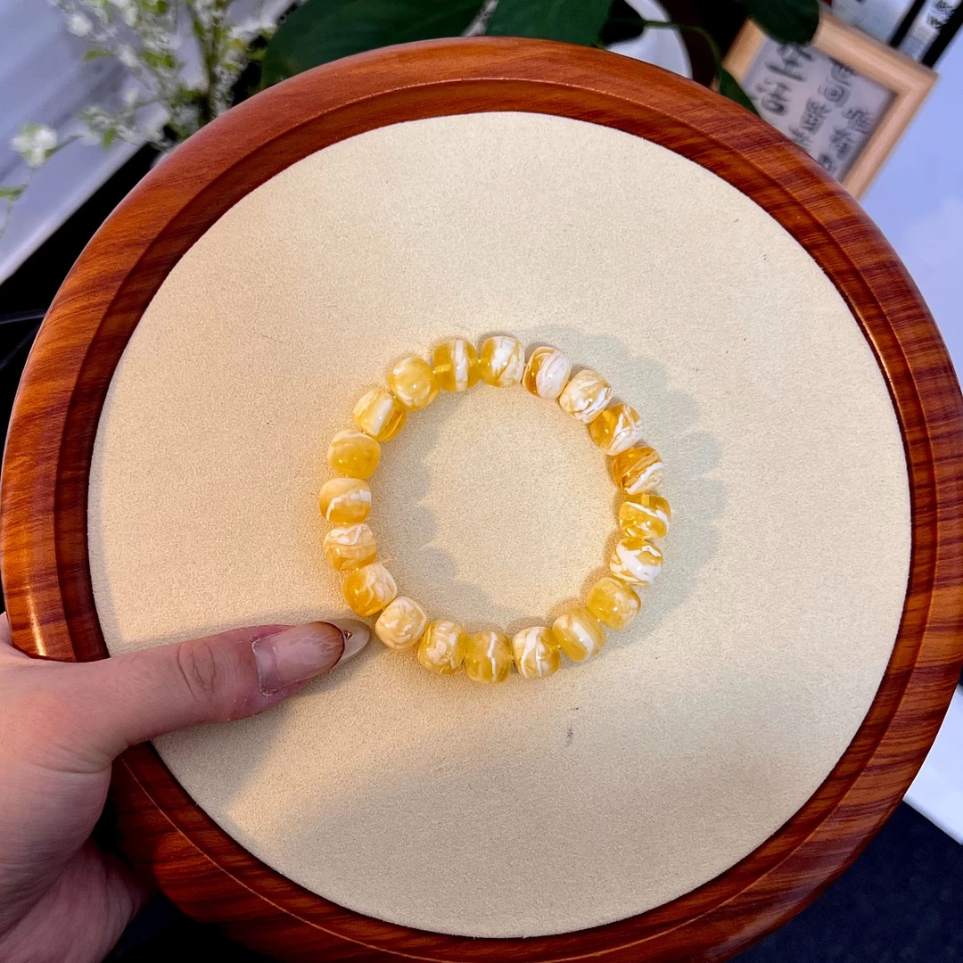 12mm 俄料金瓷漆白妖花精工老型手串 19g C