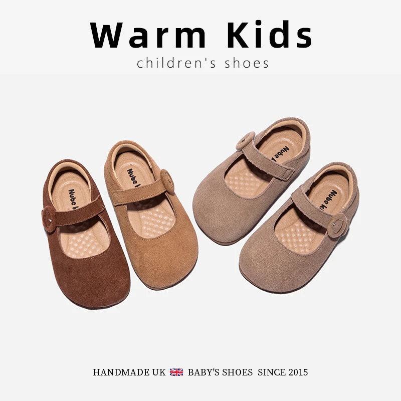 真皮女童磨砂森系韩版学步单鞋春秋季新款女小童宝宝复古博肯鞋