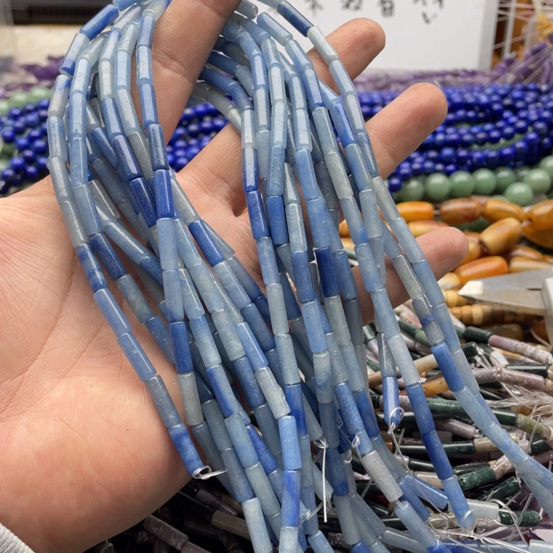 玛瑙/玉髓合金珠宝半成品一条装4*12mm蓝东临管珠