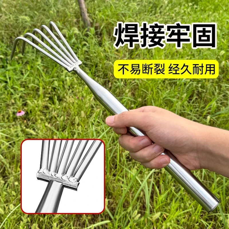 赶海耙子不锈钢挖蛤蜊花蛤贝壳海边专用加长铁钉耙工具锄头