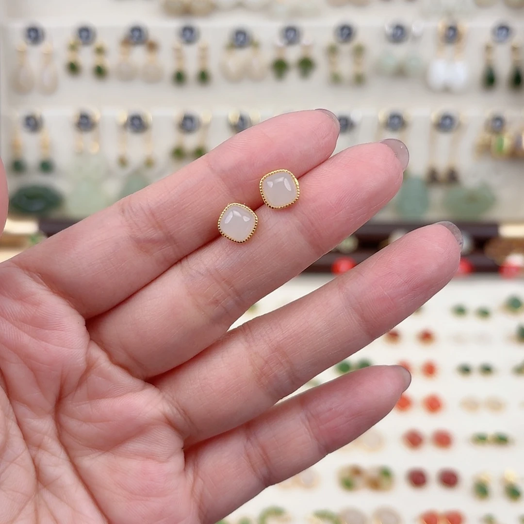 银S925镶嵌和田玉耳饰