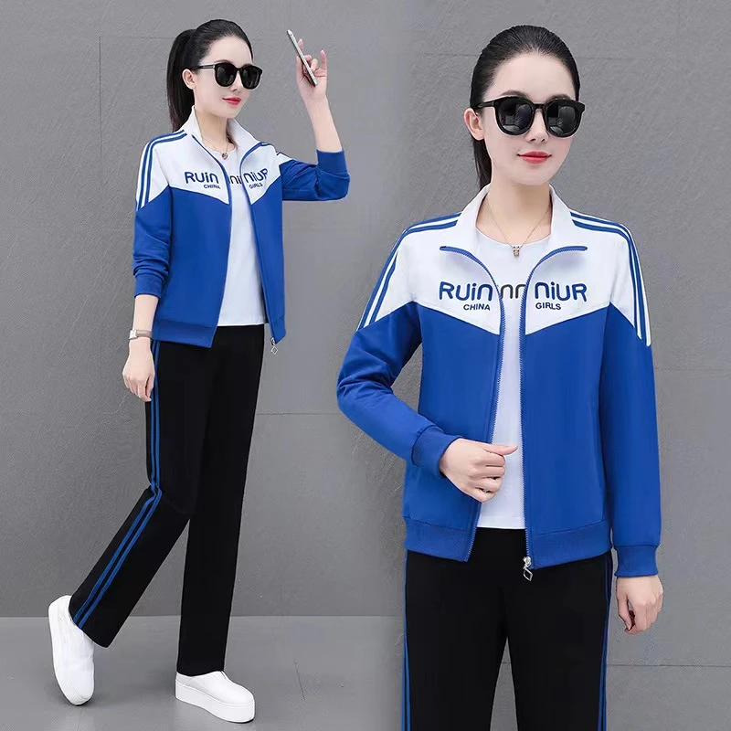 春秋季新款时尚休闲运动套装女洋气减龄广场舞服潮流拼色女士套装