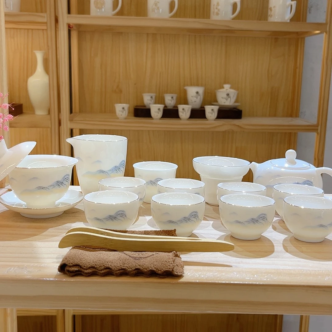 【御瓷斋】羊脂玉瓷江山如画套装16头