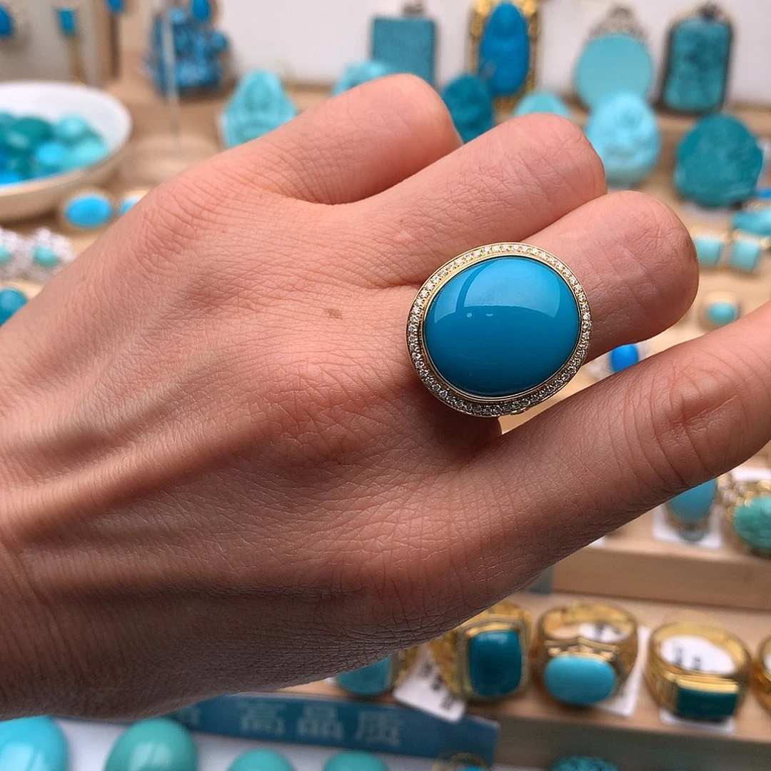 绿松石18K金镶嵌珠宝奇石