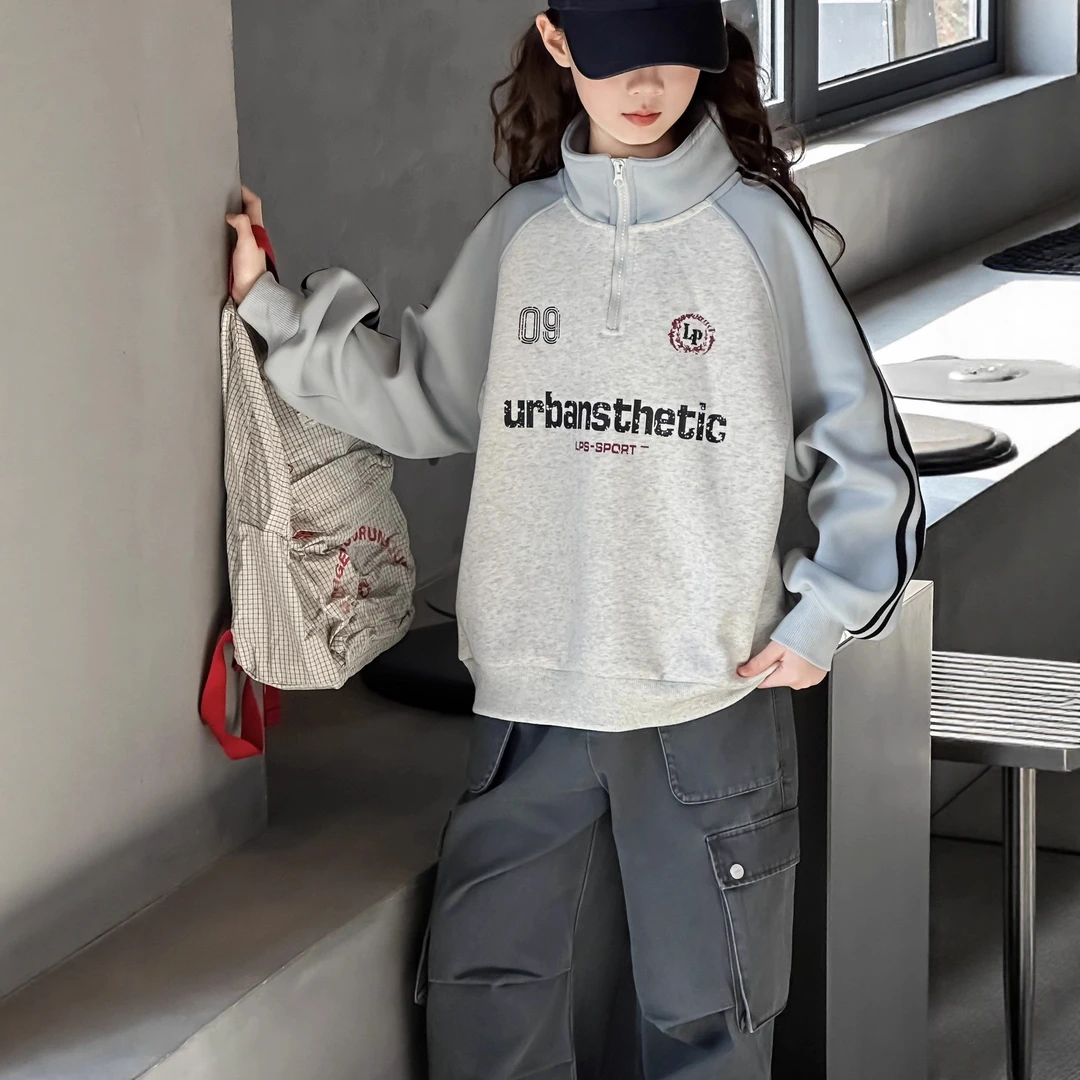 女童2025新款女孩加绒加厚初中生大童冬季一体绒打底秋冬卫衣外套