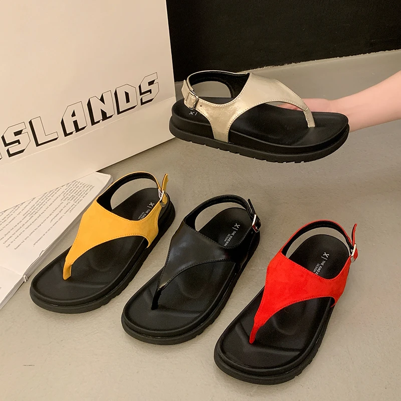 2025超流行罗马法式高级感方头夹趾沙滩人字拖鞋夏季女款平底凉鞋