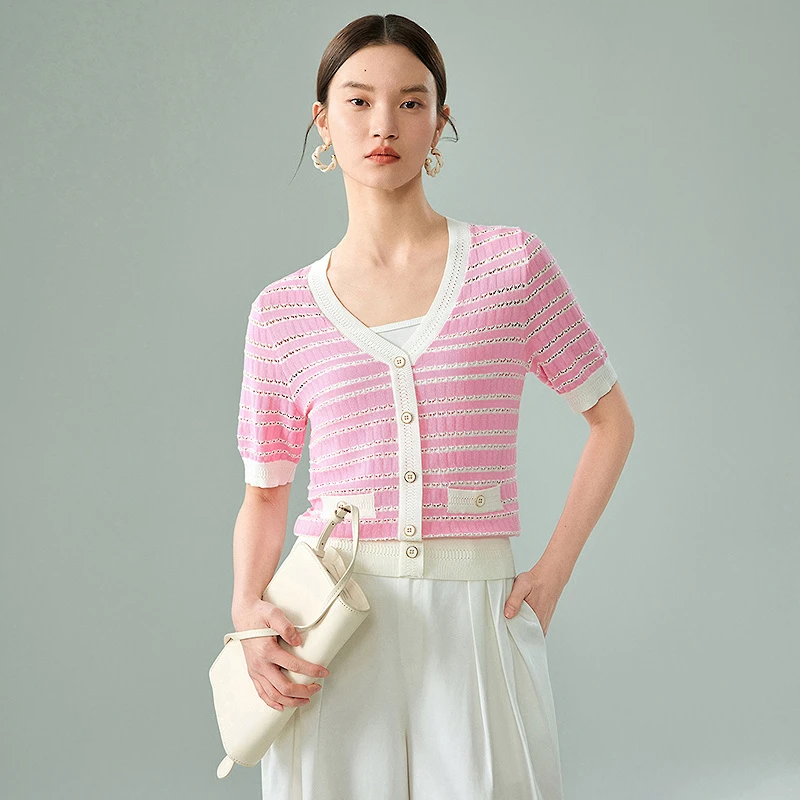 【羊羊粉丝专享】MOFAN摩凡夏新款粉条纹毛针织衫MBZ463268
