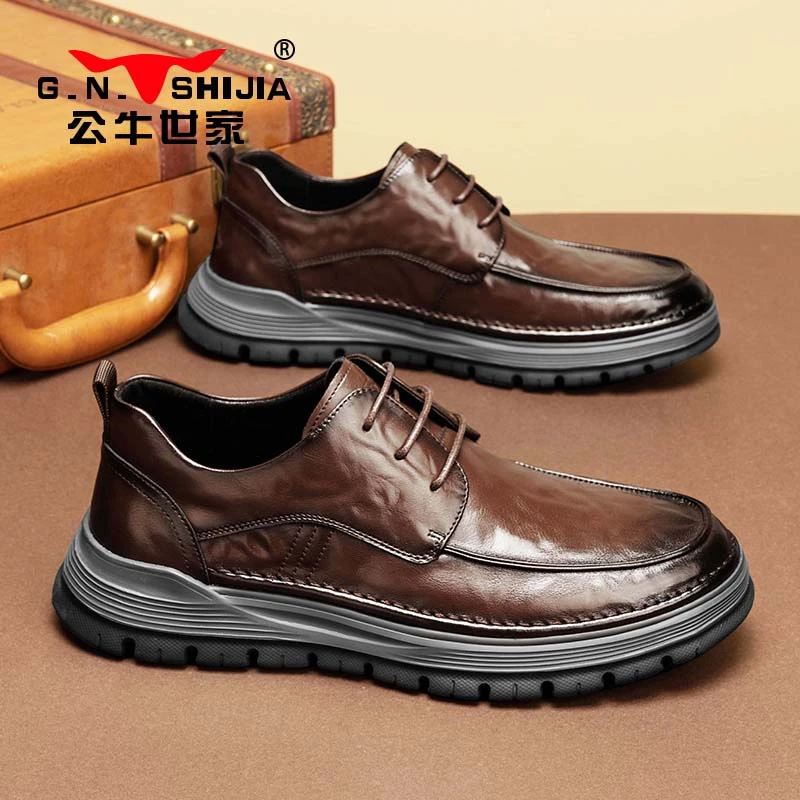 公牛世家皮鞋男经典商务正装2025新款大头德比潮鞋子黑色休闲男鞋