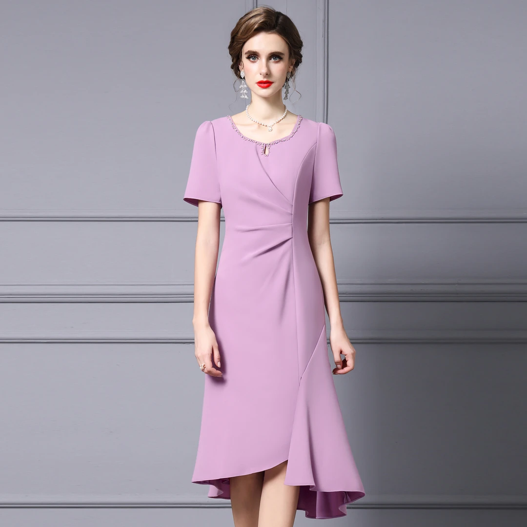 枝荔巨好看的掐腰连衣裙2025新款今年流行爆款通勤风收腰鱼尾裙子