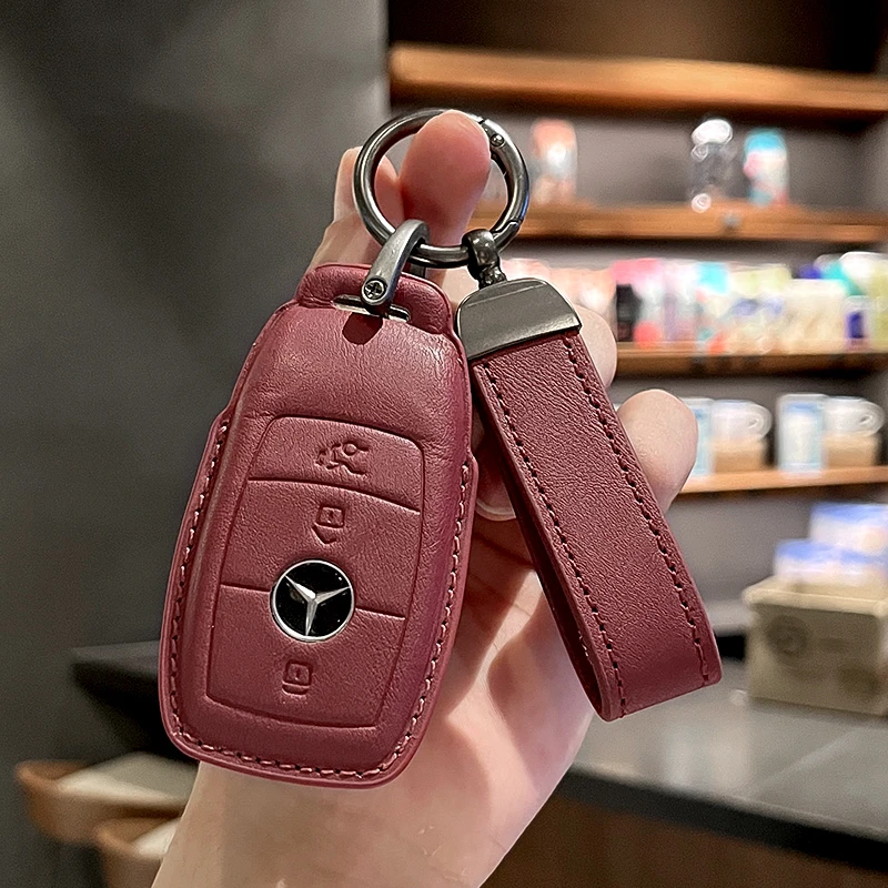 适用奔驰钥匙套E级E300L扣C级GLC300包C260L壳GLE男GLS级GLB真皮