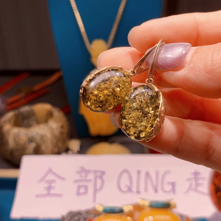 琥珀未镶嵌耳饰波兰设计款琥珀蜜蜡