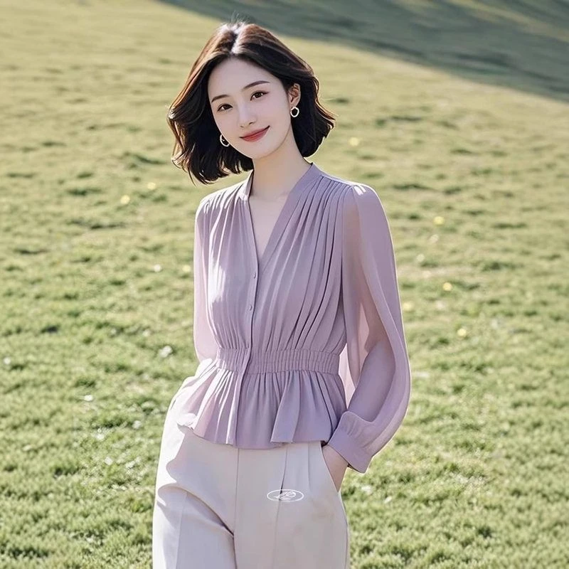 长袖小衫收腰法式搭衬衫衬衣春秋季穿气质小众上衣内高级感通勤搭