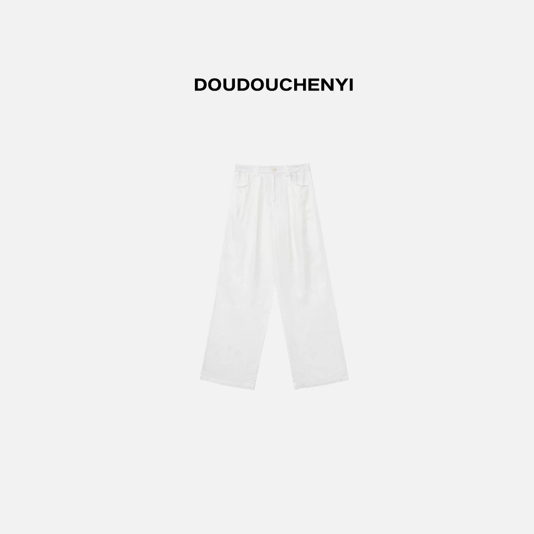 【DOUDOUCHENYI】白色高腰亚麻垂感直筒裤薄款夏季拖地裤24011