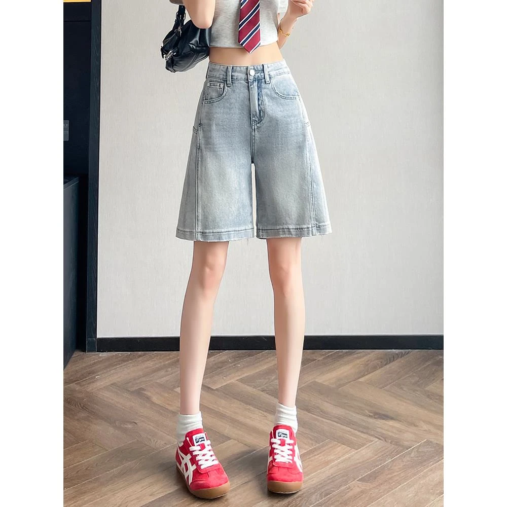 五分牛仔短裤女高腰夏薄2025新款宽松直筒显瘦复古5分阔腿中裤