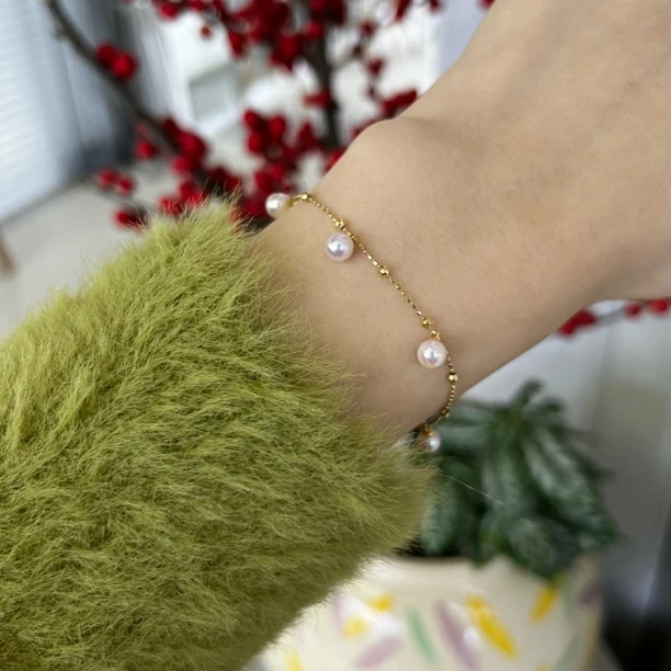 18k金海水极光彩凛4-5mm爆闪加厚小铃铛手链