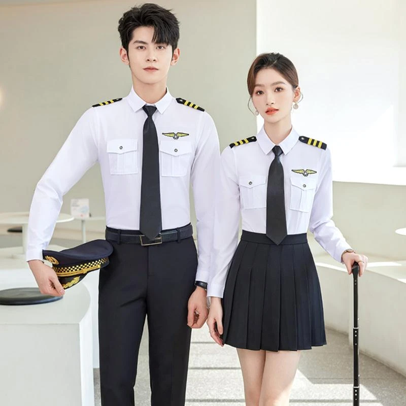 空姐职业套装男女长袖衬衫海航飞行员机师空少空乘制服保安工作服