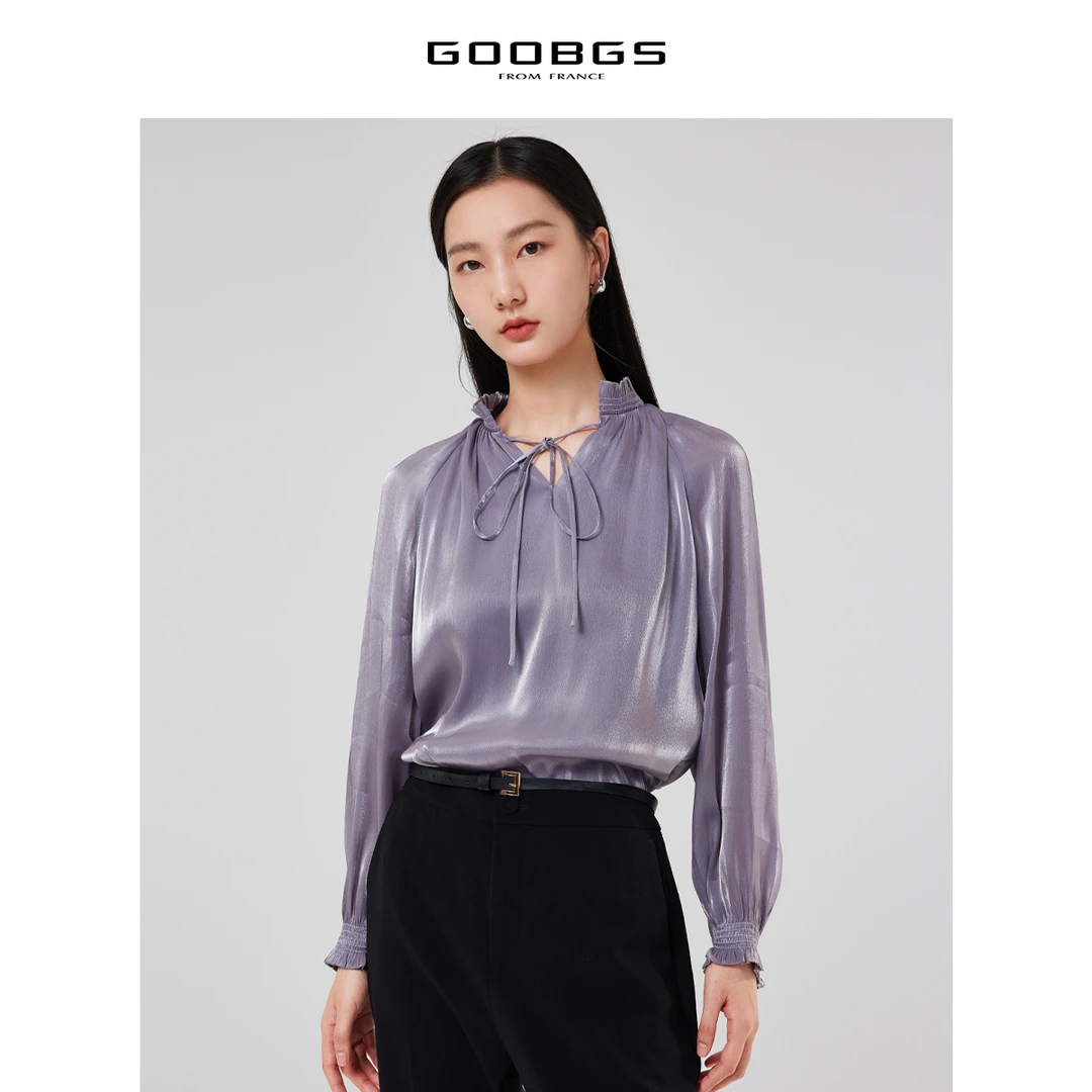 GOOBGS紫色立领长袖衬衫G3115566