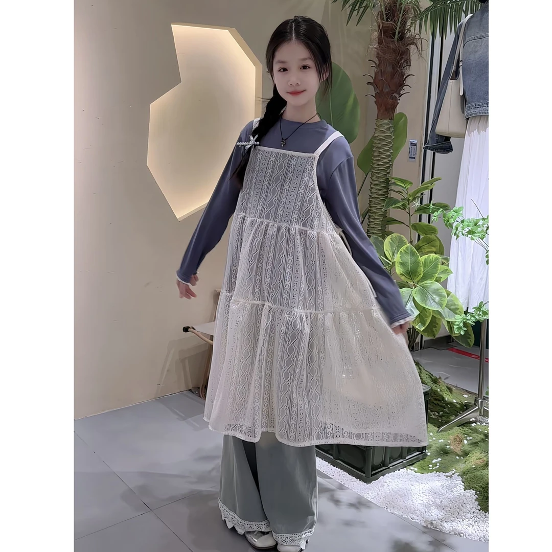 2025春秋季新款女童甜美韩系套装儿童早春裙子洋气女大童韩系蕾丝