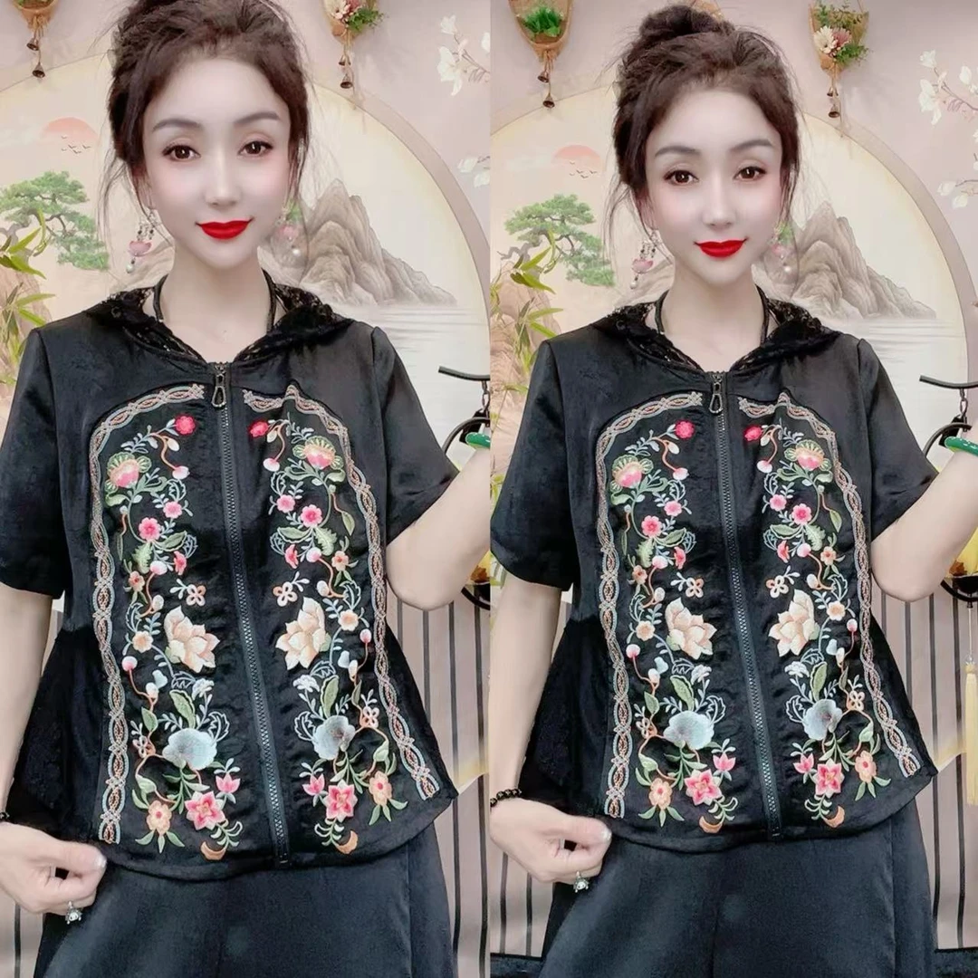 民族风夏季国风新款刺绣款拉链上衣6088