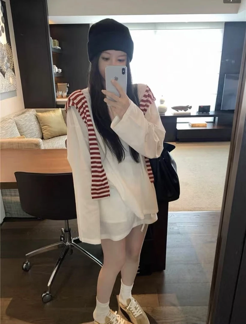 【三件套】韩版条纹披肩休闲套装