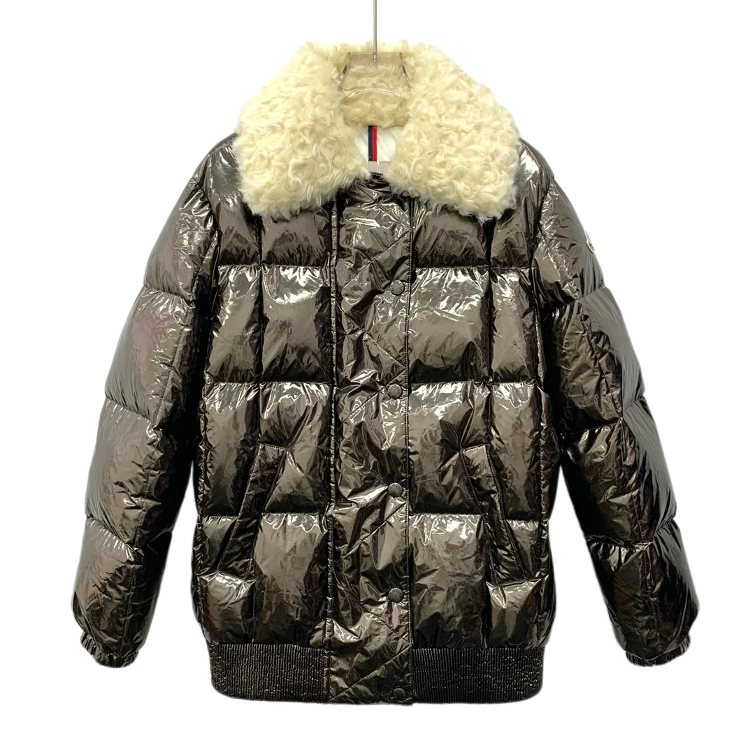 99新 MONCLER DW0737 深棕色亮面羊羔羽绒服 XXS码