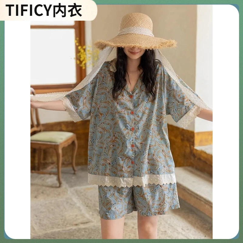 1诗依熙桑拿服睡衣女夏天季短袖短裤长裤三件套家居服薄款套l
