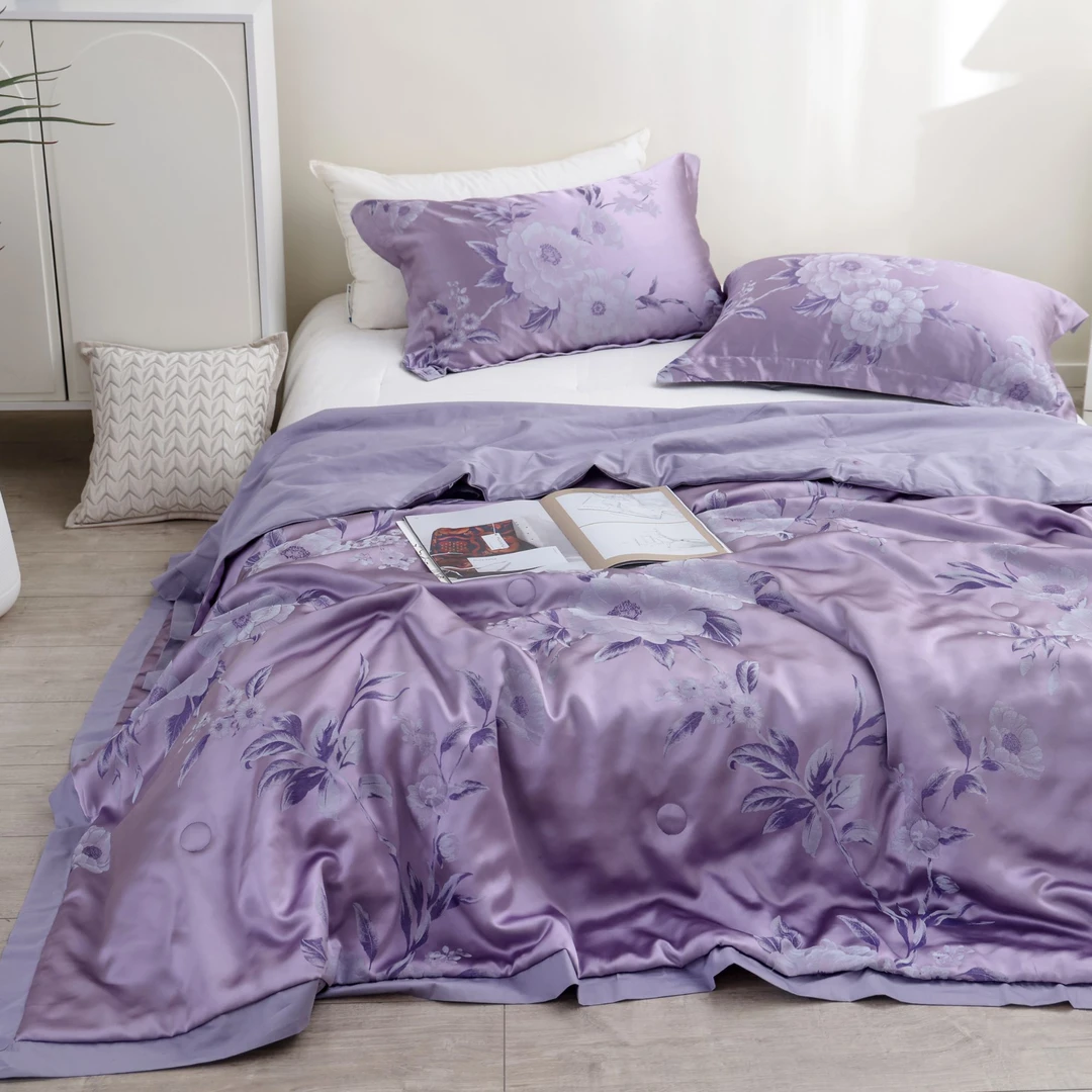 M【大紫花】200*230cm高密云锦夏被三件套亲肤柔软透气可机洗