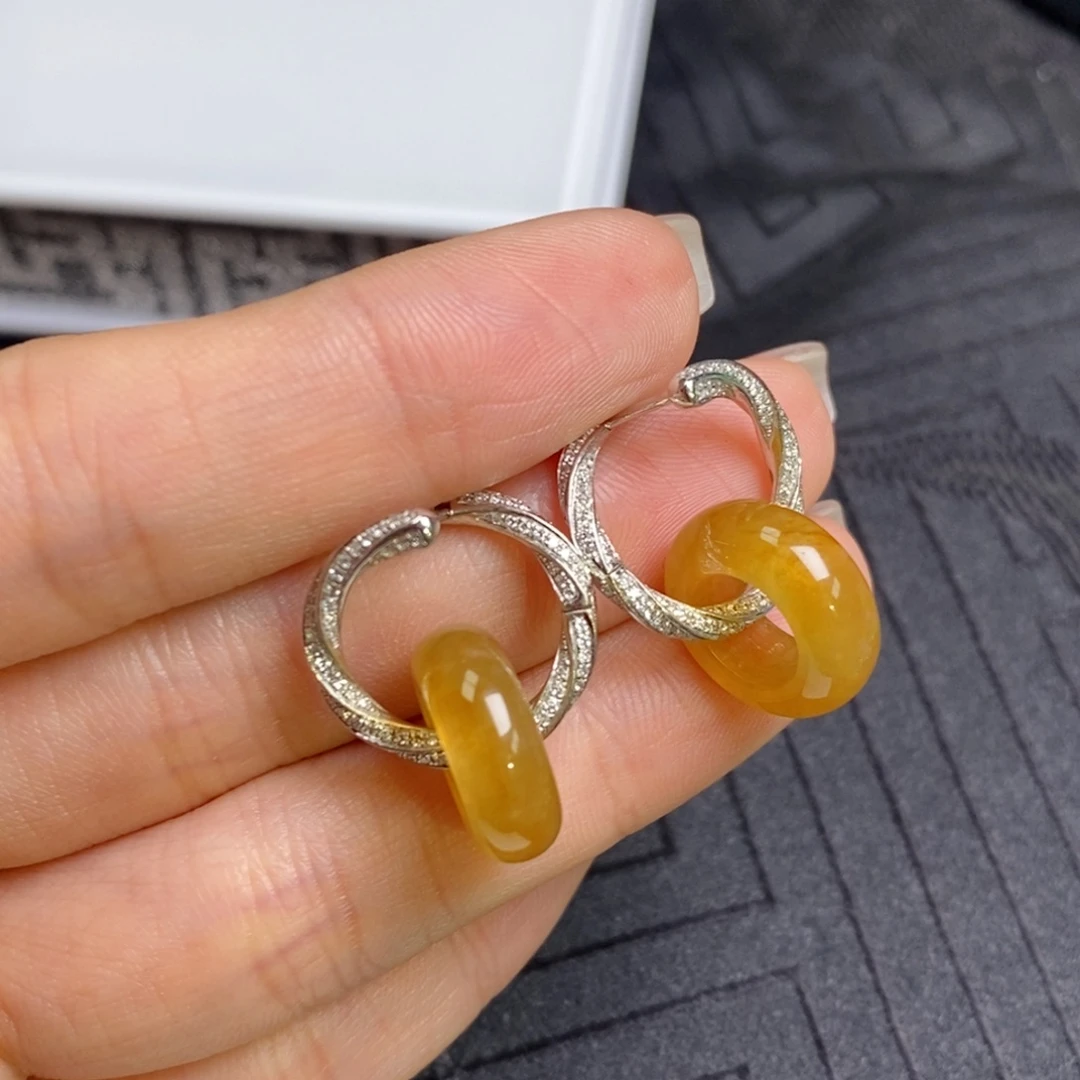 翡翠18K金镶嵌耳饰麻花耳包➕轮胎圈