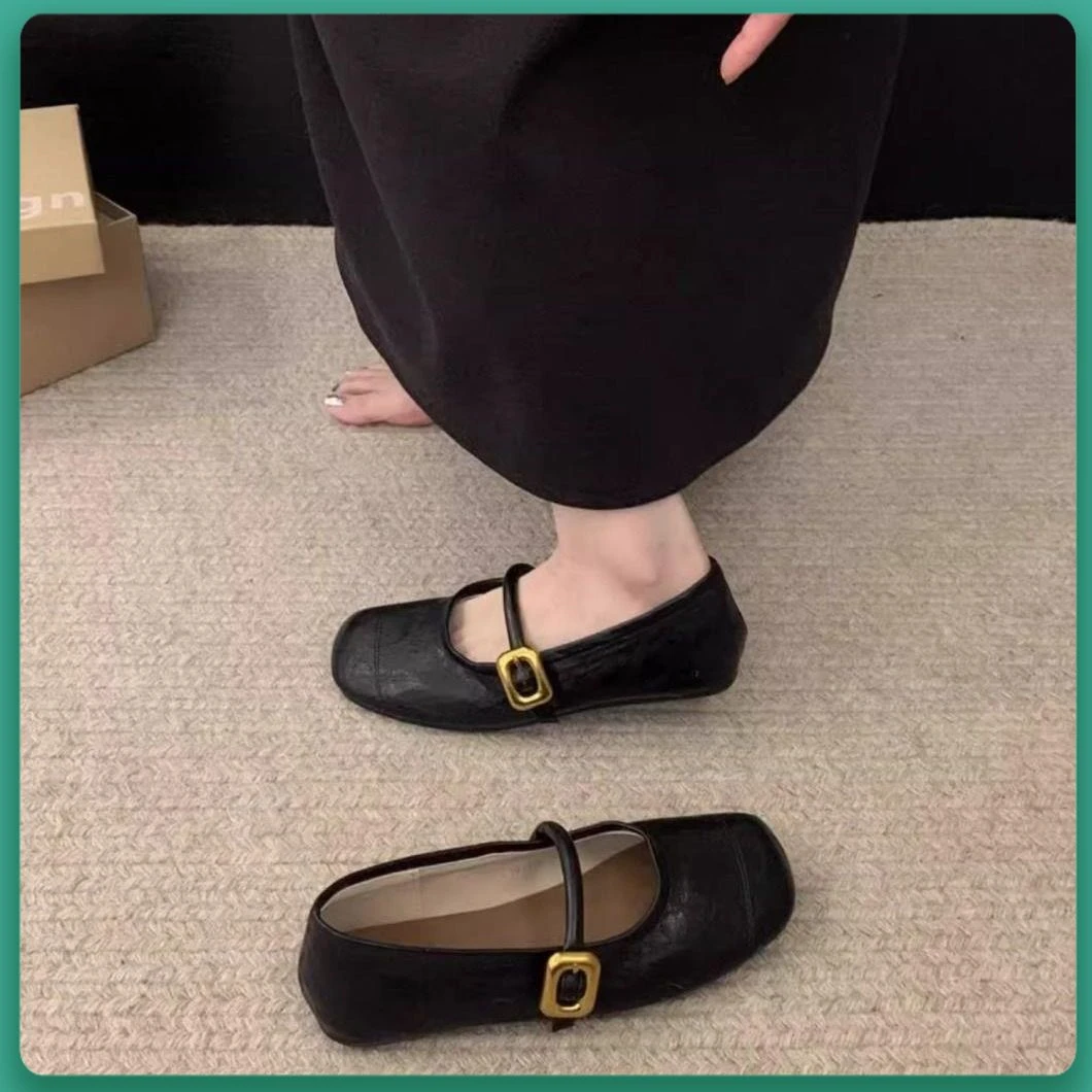 平底一字单鞋轻便软底2025年夏季百搭新款浅口时尚法式玛丽珍女鞋