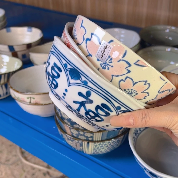 陶瓷福碗红蓝➕粉花5.5寸3只