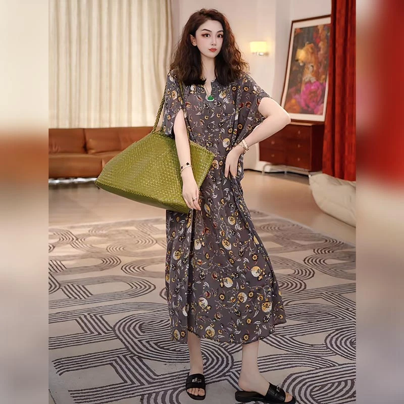 【Linda姐高端线】新款轻奢复古气质宽松印花连衣裙AA5LYH0779