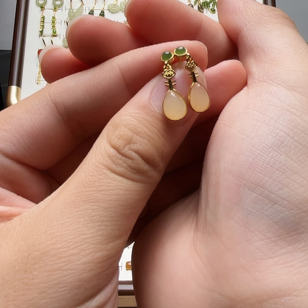 银S925镶嵌和田玉耳饰哇***✨