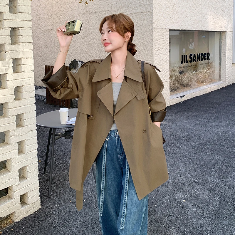 卡其绿色休闲英伦风衣短外套2025新款女早秋复古巨好看高级感上衣