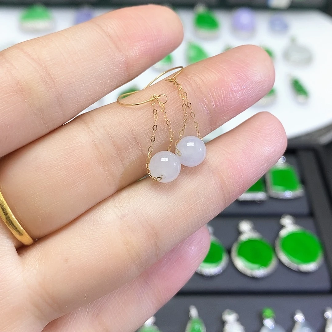 翡翠18K金镶嵌吊坠(不含链)耳勾