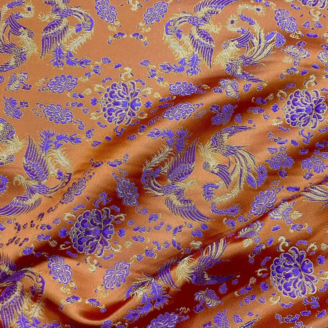 宋锦面料 橙色-凤凰于飞 新中式面料