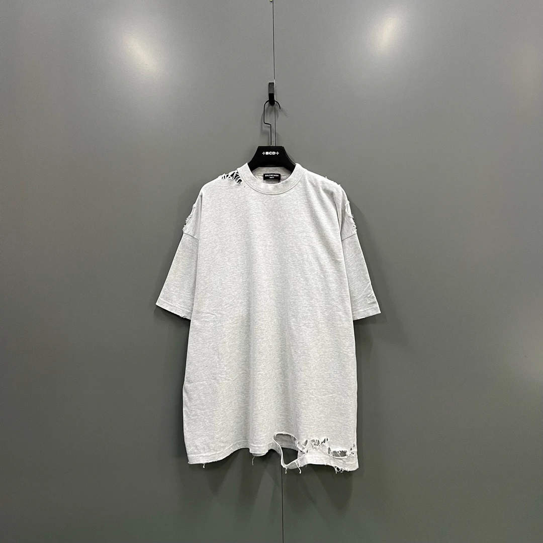 95新 Balenciaga/巴黎世家 a8 巴黎世家灰色破坏短袖4码009346
