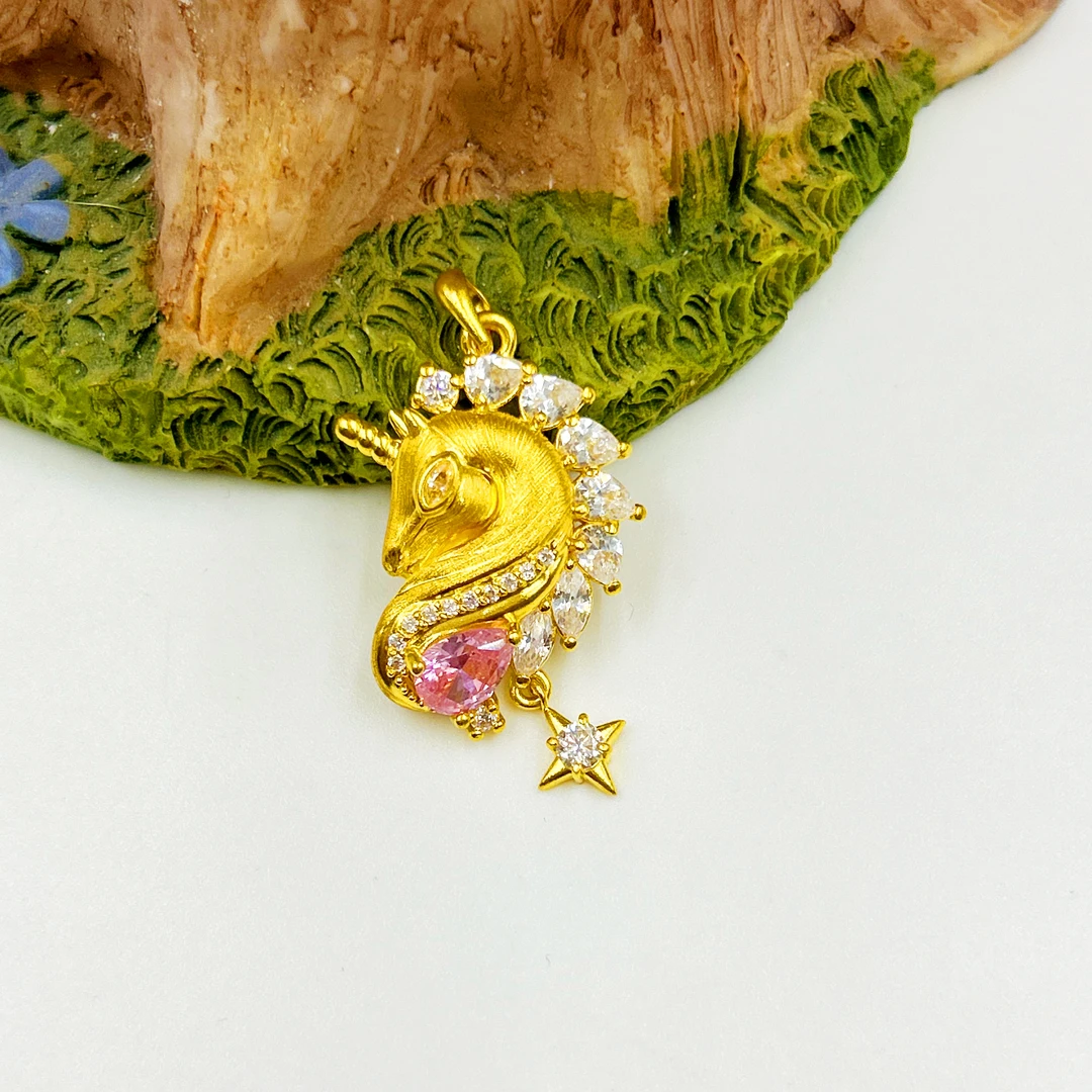 足金999 镶嵌梦幻独角兽吊坠 5D工艺黄金A1