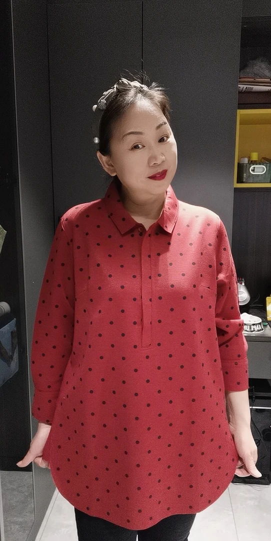 新款翻领波点液态棉大衫中长款时尚