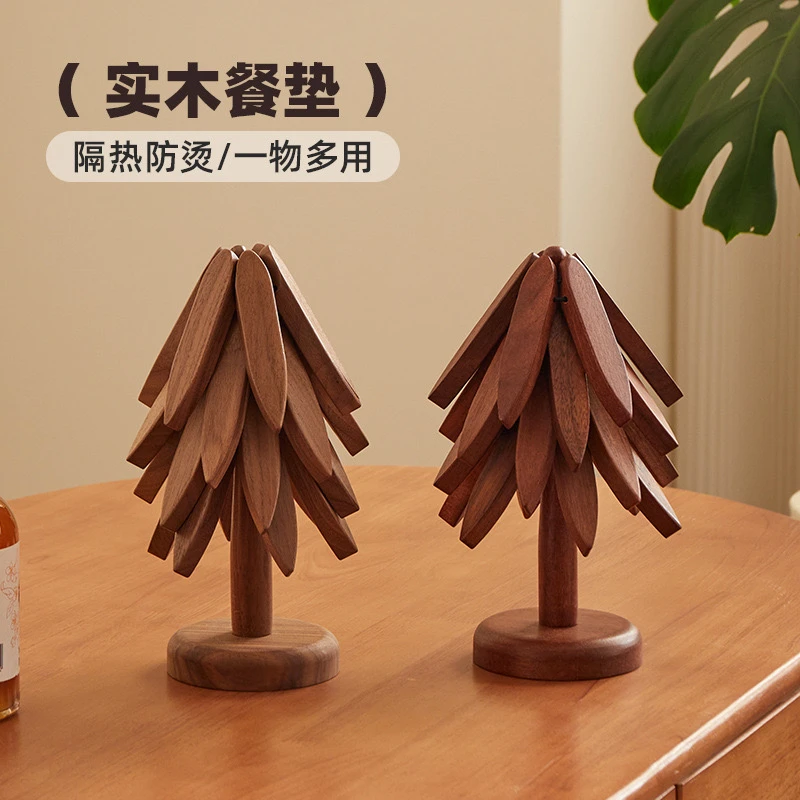 一棵树隔热垫质感黑胡桃木桌垫防烫创意实木餐杯垫家用艺术现代