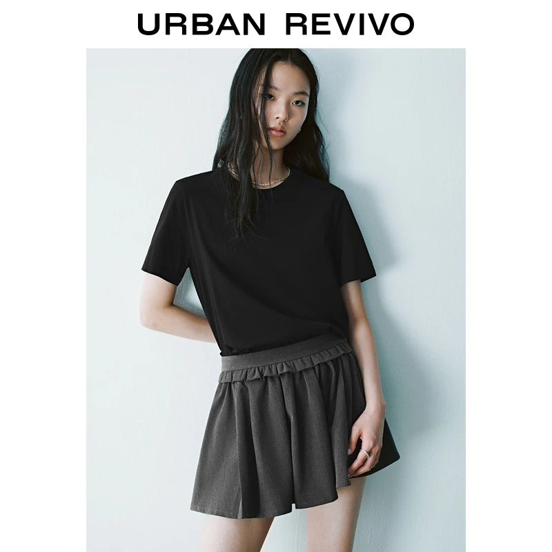 UR2025春季新款女装欧若风时尚基础纯色百搭圆领短袖T恤UWB450002