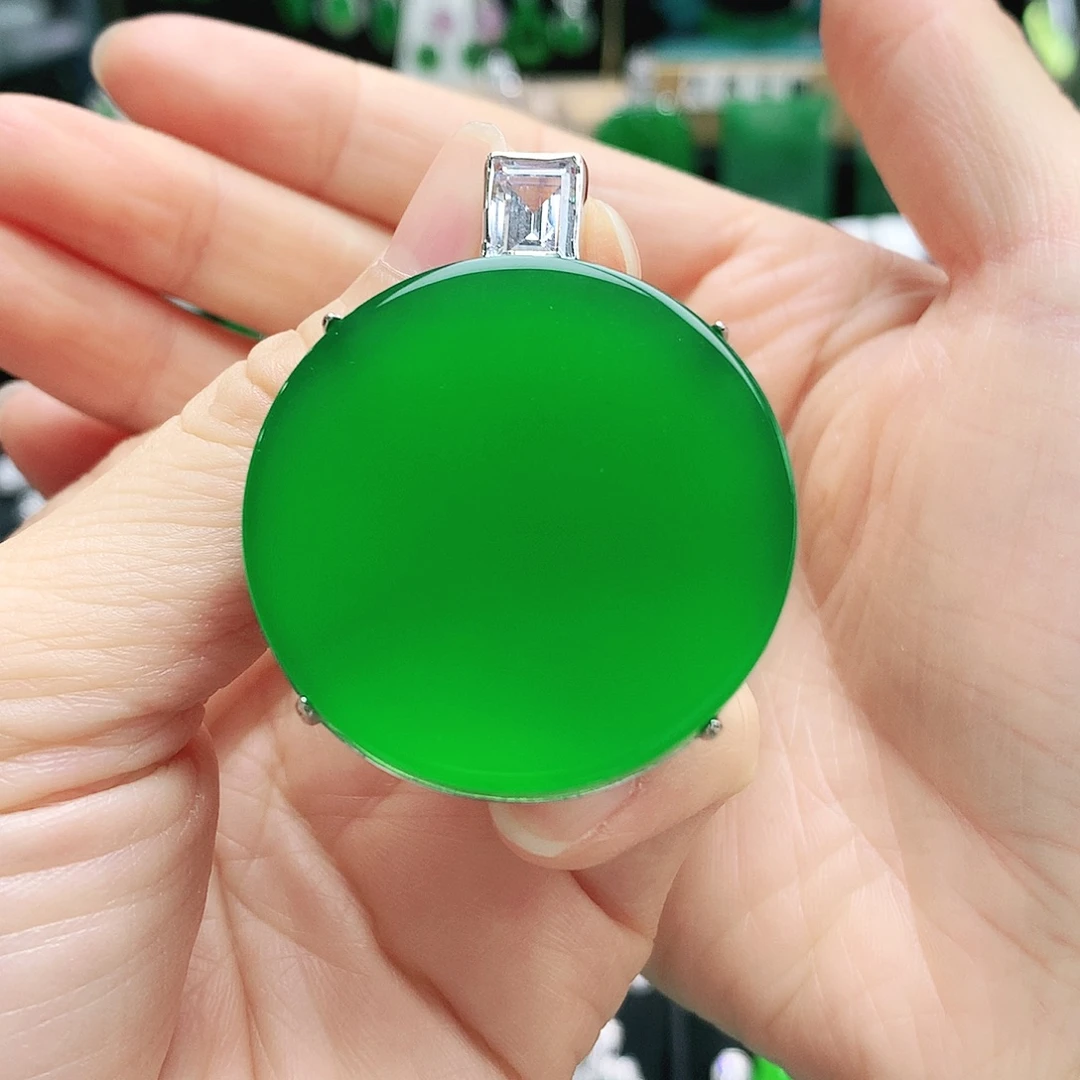 玛瑙/玉髓银S925镶嵌吊坠