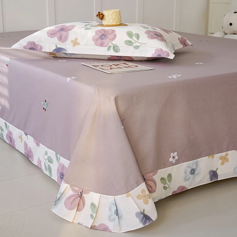 【单床单】100%全棉床单纯棉床品 【荷叶吊边为a版b版随机裁剪发出】