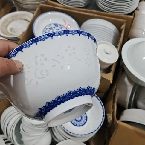 瓷玲珑青色8寸大汤碗2个微瑕疵