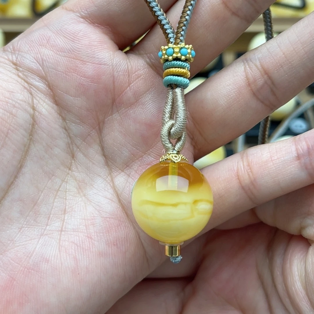 琥珀未镶嵌裸石蜜蜡圆珠微瑕笑