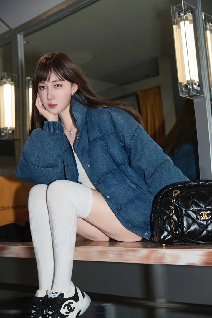 LIMERENCE ‘’晚笙”jennie同款CC牛仔布做旧蓝色棉服宽松大外套
