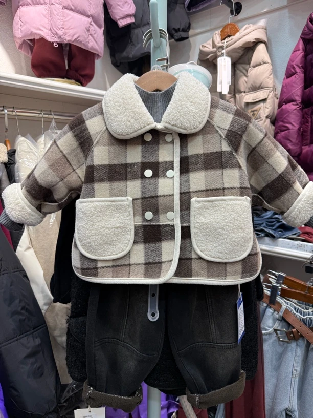 男女童呢子外套秋冬加厚保暖毛呢大衣加绒上衣